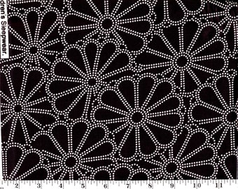1 Yard, David Textiles White Flowers on Black