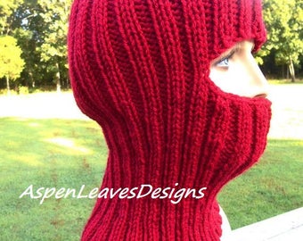 Cranberry red balaclava, ski mask, adults red, full face coverage, Winter hat