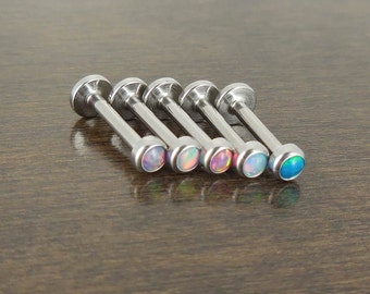 5 Pc Set Lot 8mm 16g TRAGUS 3mm Opal Internally Threaded Piercing Stud Earring Anti-Tragus Labret Monroe Internally Threaded Lip Rings