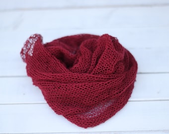 Burgundy, Wine Knitted Wrap, New born Burgundy Wrap, Delicate Knit Wrap