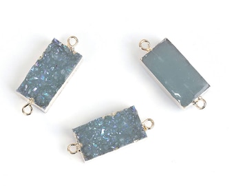 1 Blue Resin Druzy Connector Gold Plated with Attached Loops Rectangular Shaped - Z367
