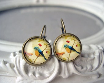 Pretty bird earrings sweet lolita feminine leverback