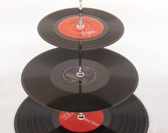 3 tier Vinyl Record Cupcake Stand Retro Cake Stand