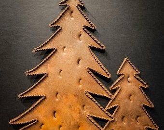 Rusted Tin Double Pine Tree Ornament