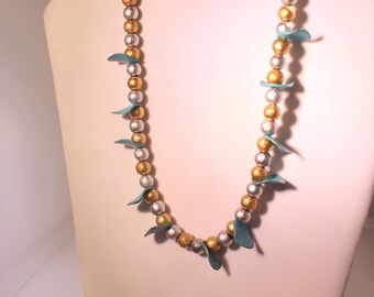 Teal with Gold and silver Necklace