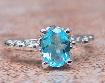 Swiss Blue Topaz, Sterling Silver Filigree Ring, Cavalier Creations