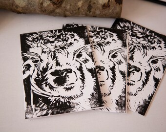 Alpaca Greetings Cards, Hand Printed, Linocut