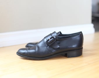 vintage black leather buckle oxfords womens 9