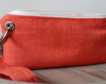 Zipper Pouch Clutch Wallet - Long Wallet - Cell Phone Wallet - Errand Runner - Evening Bag - Orange