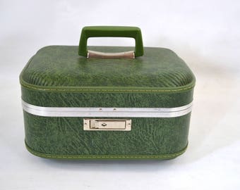 1970s Avocado Green Hard Shell Case Train Case by JCPenney, Carry-On, Storage