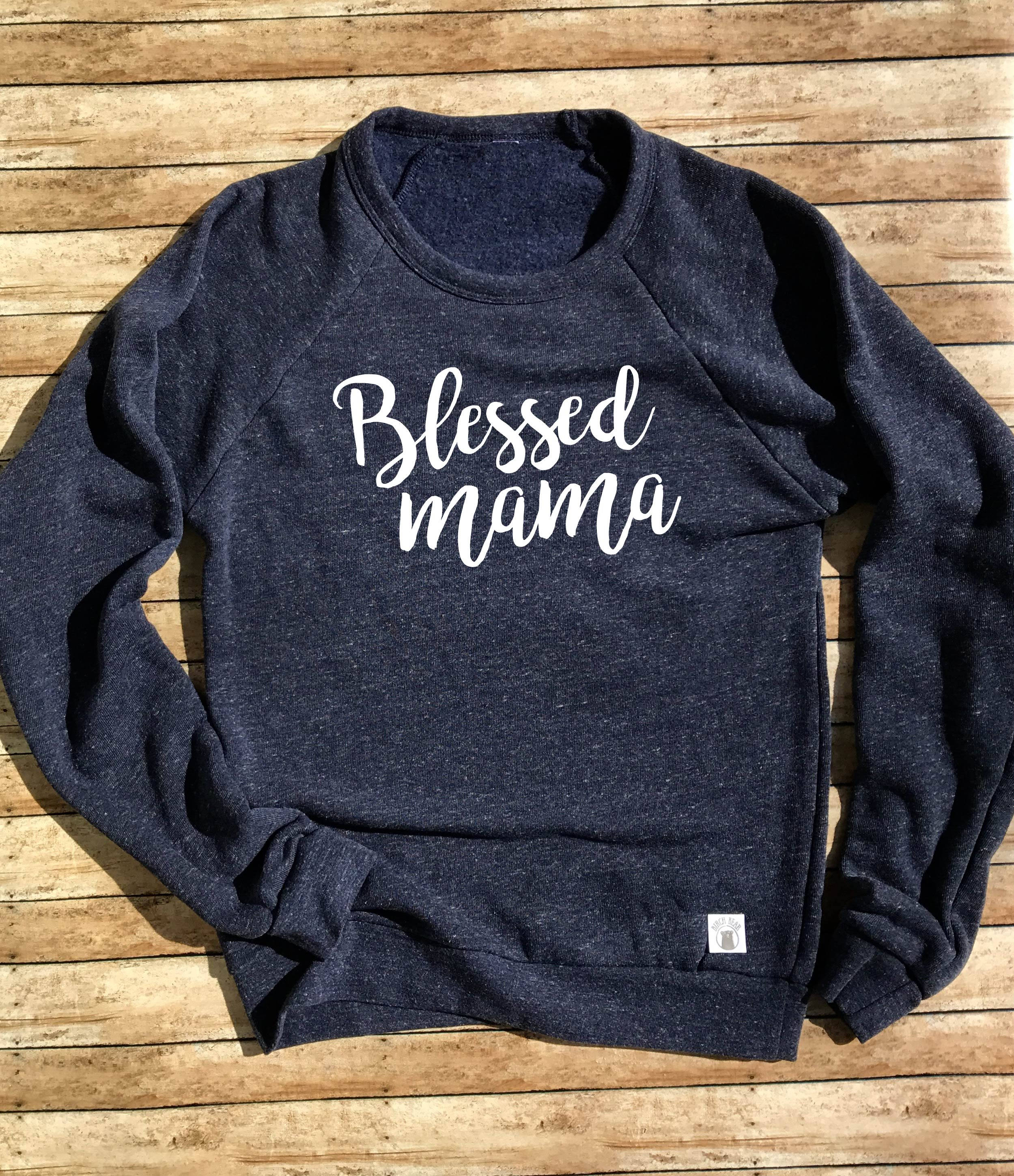 Tri Blend Crew Neck Sweatshirt Unisex Blessed Mama Cursive 9039