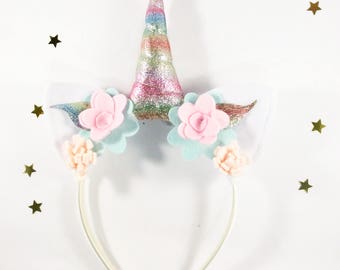 Rainbow Unicorn Horn Headband - Unicorn Photo Prop - Rainbow Unicorn Birthday