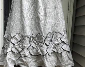 Gray Crossweave Long Linen Petal Skirt L