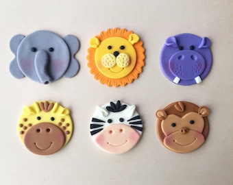 12 Jungle Animal (Safari / Zoo Themed) Fondant Cupcake Toppers