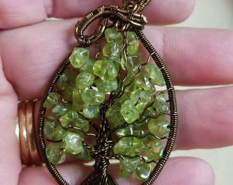Tree of Life with Peridot gemstone chips.