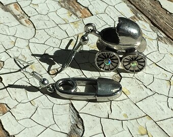 BABY CARRIAGE And SAFETYPIN Earrings