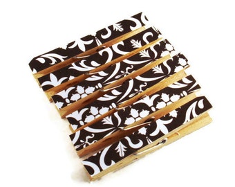 Altered Clothespin Clips Decorative Wooden Clothespins in Black Damask