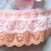 Ruffled Lace with Ribbon, 2+1/2 inch wide Peach - Ivory - Peach price for 1 yard