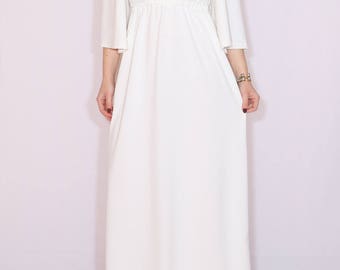 White maxi dress Long Kimono dress Women Short sleeve dress Custom made dress Wedding dress