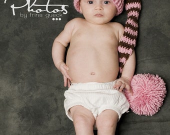 Photo Prop Crochet Newborn Baby Elf Hat Pink and Brown