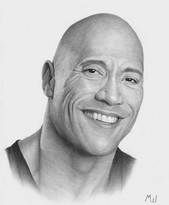 Dwayne Rock Johnson Portrait réaliste au crayon dessin