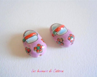 2 China shoes 20x14mm - handmade beads / Pearl porcelain