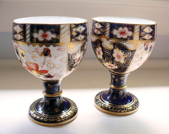 Traditional Imari 2451 China Goblets / Chalices Royal Crown Derby, Blue Stems, Amazing Vintage Wine Goblets, Cobalt Blue with Gold