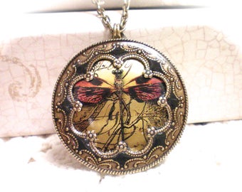D R A G O N F L Y - Locket/Antiqued Brass