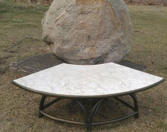 Vintage Bamboo Half-Circular Patio/Deck Table