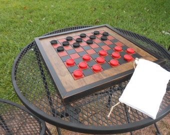Handmade Wooden Checkerboard-Black and Red Wood Checkerboard-Checkerboard Game-Checkerboard Wall Art-Checkered Game Board