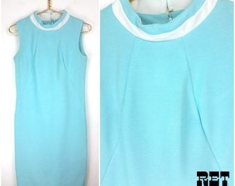 Vintage 60s Light Blue and White Mod Shift Dress - AS IS