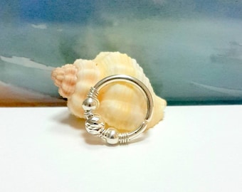 14g 16g 18g Nose Piercing - Beaded Septum Ring - Silver Septum hoop- Septum Piercing-Nose ring-Nostril Hoop-Conch Hoop-8-12mm Inner Diameter