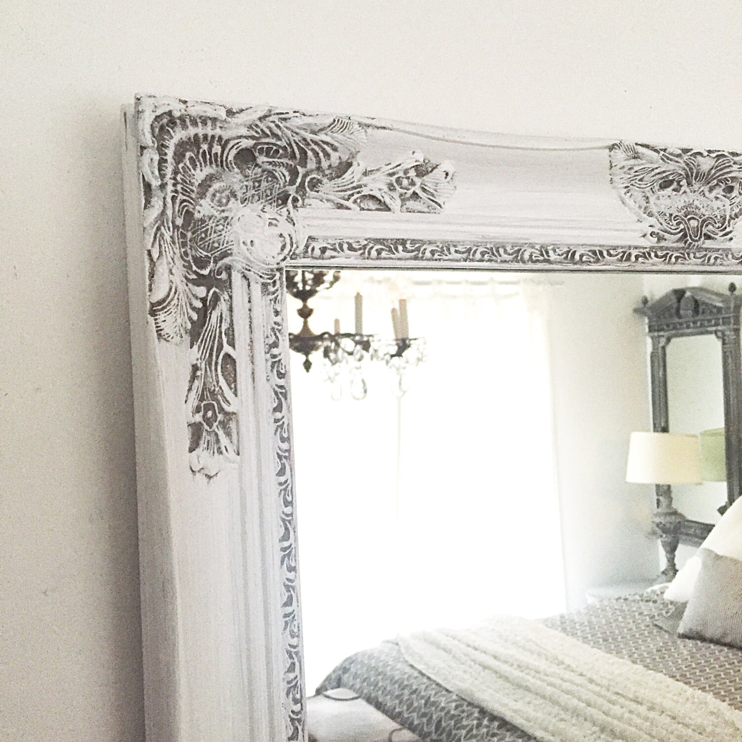 Farmhouse Mirror Vanity Mirror Ornate Bathroom Mirror Gray