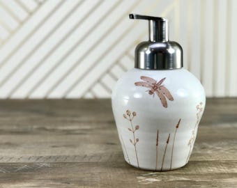 Foam soap dispenser: foaming soap dispenser ceramic dispenser white bathroom accessories wildflowers dragonflies brushed nickel foaming pump