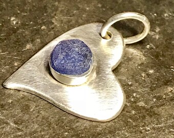 Sterling and blue seaglass heart
