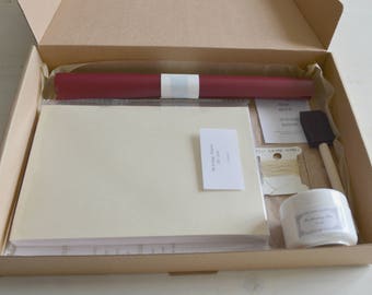 Bookbinding kit for a coptic hardcover book with 60 pages, bound with book cloth or faux leather- with instructions