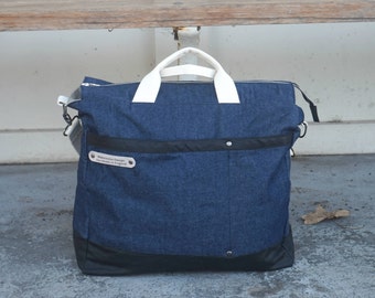 Blue Denim Bag - Indigo Bag - Large Denim Bag- Denim Cabin Bag- Blue Weekender Bag -style: OASIS
