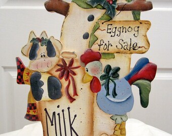 Christmas Snowman Decor Painted Wood Tole Decorative Painting Hand Painted Christmas Decor Shelf Sitter Tabletop Decor Winter Decor Eggnog