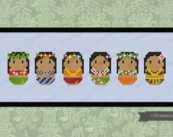 Cute Hula Dancers - PDF cross stich pattern