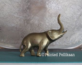 Vintage Brass Elephant, Elephant with Trunk Up, Brass Animals, Brass Figurines, Brass Paper Weight