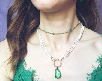 Necklace beads/Quartz pendant emerald green