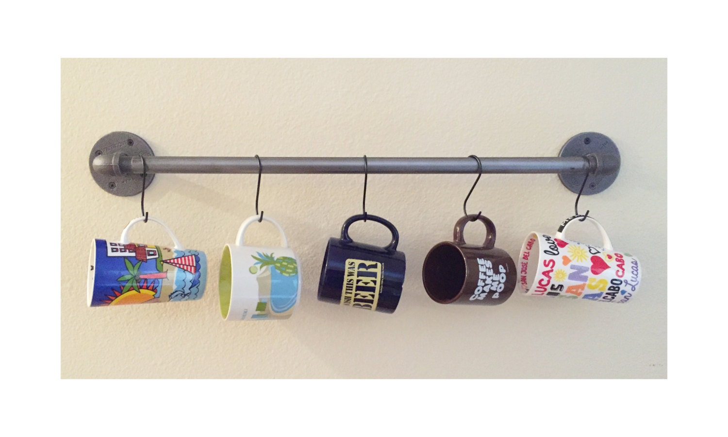 Industrial Pipe Coffee Mug Rack Modern Farmhouse Kitchen