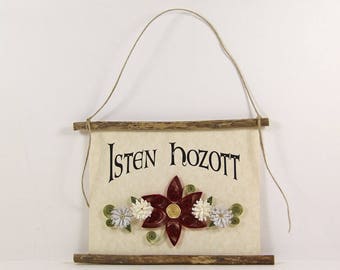 Isten Hozott, Hungarian Welcome, Paper Quilled Welcome Sign, 3D Quilled Banner, Red White Light Grey Decor, Hungary Gift, Rustic Wall Decor