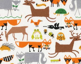 SALE Organic Woodland Cotton Fabric-Cloud9 Fabric "Happy Drawing"-Woodland fabric-Fox,Deer, Animal Print-Nusery,Baby Bedding,boy