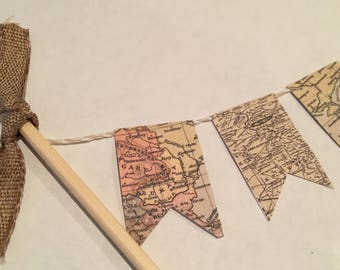 Vintage Map Cake Banner, Cake Garland,Travel