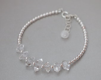 Herkimer Diamond Crystal Beaded Bracelet, Herkimer Diamond Quartz Sterling Silver Bracelet, Herkimer Diamond Bracelet, April Birthstone