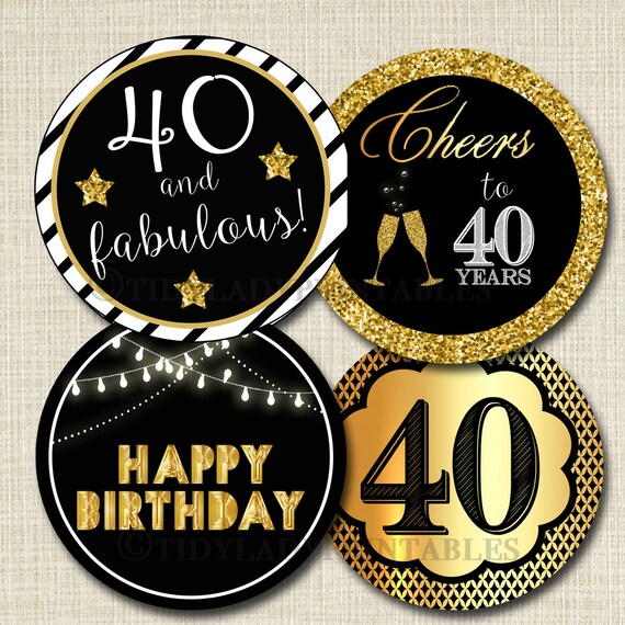  40th Birthday Cupcake Toppers PRINTABLE Cheers to Forty Years