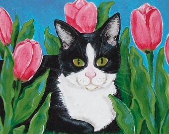 Custom Cat Painting - Original Cat Art made for you - Cat Art - Cat Portrait Art ~ Cat Folk Art - Custom Made Cat Art - Pet Portrait