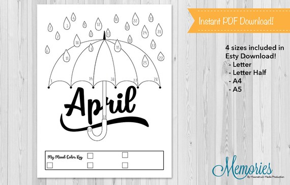 mood chart printable Umbrella Chart Mood Tracker Mood Rain Journal Bullet April