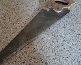 Vintage 22-Inch 10 TPI Warranted Superior Medallion Hand Saw with Wheat Carved Handle -